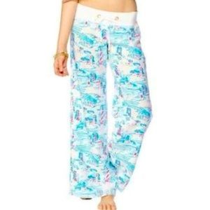 Lilly Pulitzer Watch Out Lighthouse Print Linen Drawstring Beach Pants Size XS